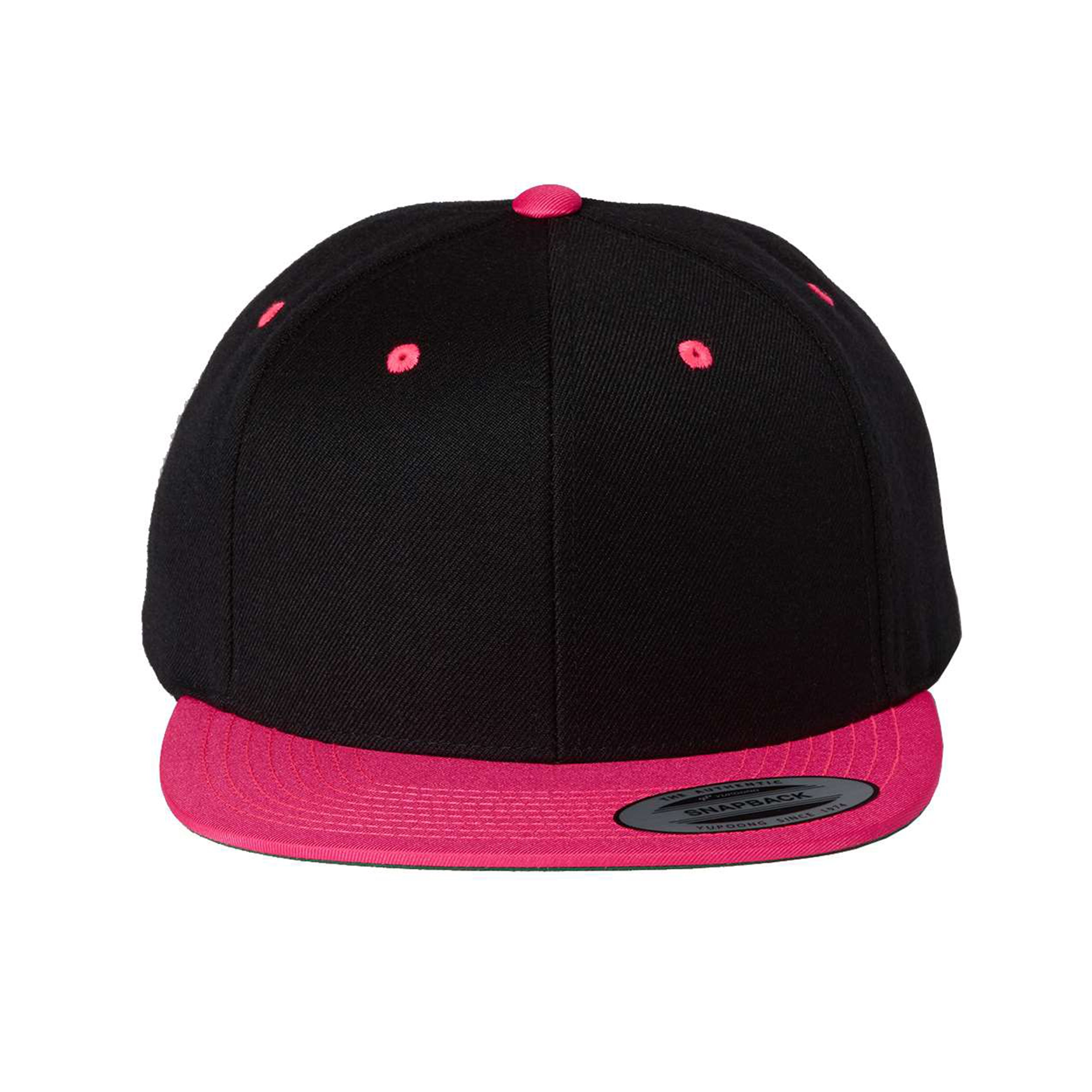 Yupoong - Adult 6-Panel Structured Flat Visor Classic Snapback, Black/ Neon Pink / Os
